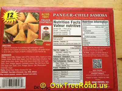 Deep Paneer Chilli Samosa Nutrition image © OaktreeRoad.us