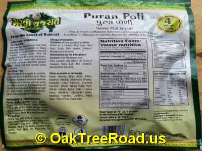 Garvi Gujarat Puran Poli Nutrition image © OaktreeRoad.us